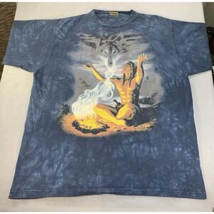 Vintage Y2K The Mountain Native American & Wolf Dyed T-Shirt size 2XL